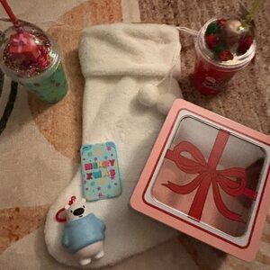 White Christmas Stocking with Holiday Accessories